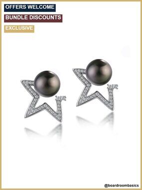 Tahitian Black Pearl Star Stud Earrings Moissanite 925 Sterling Silver